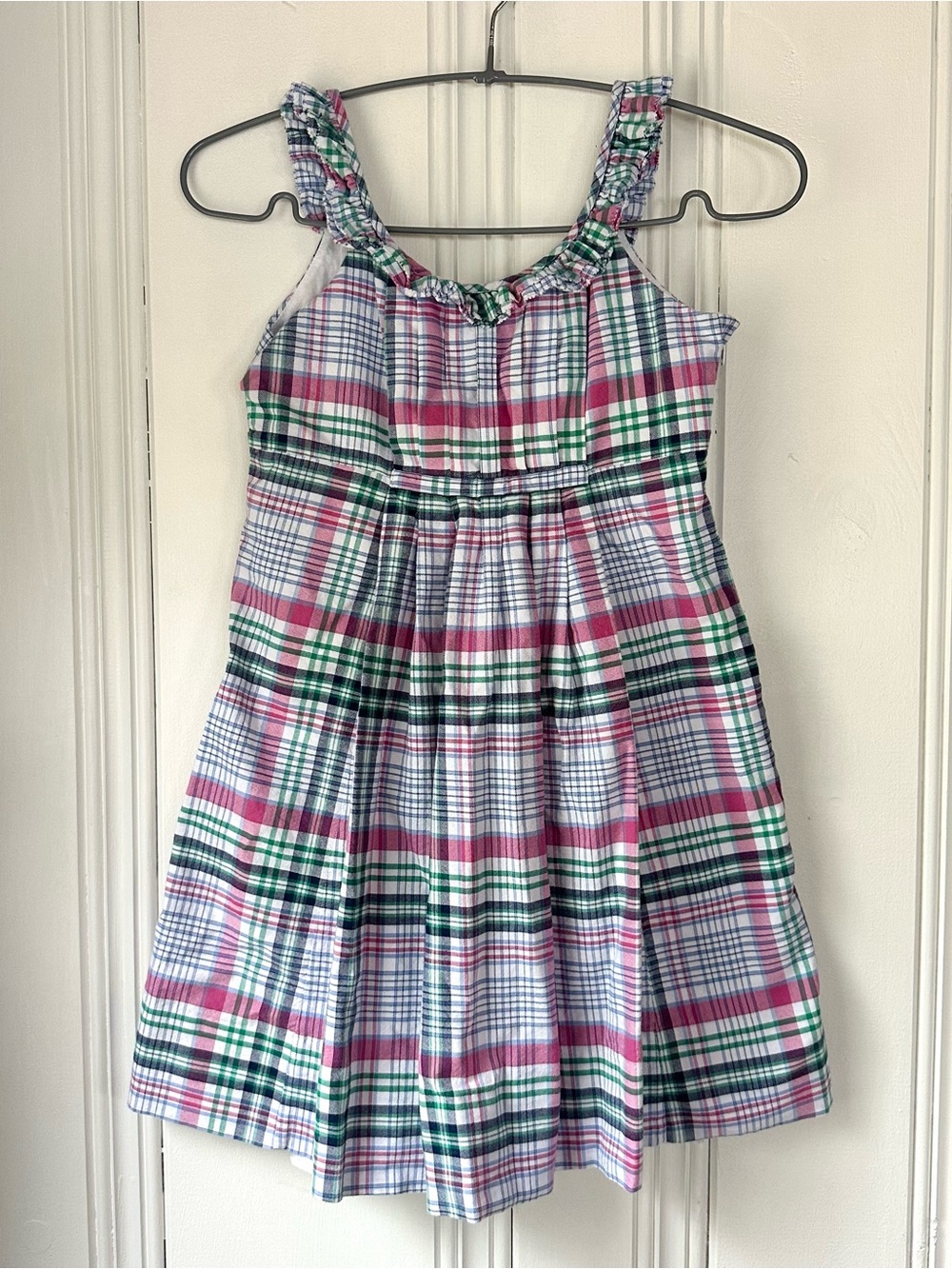 Ralph Lauren Girls 7 Plaid Sundress in Pink, Green & White
